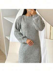 TRICOT Mousse Dress With Side Slits - Grey - View 11
