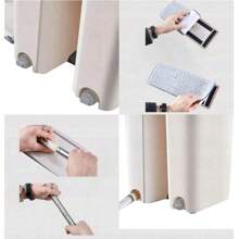 MOP PLAT AVEC RACLETTE DE SOL + SEAU À DEUX COMPARTIMENTS Tapis de nettoyage à séchage rapide, Seau à franges de nettoyage de sol robuste, Accessoires de nettoyage de robinet de cuisine flexible, Tête de serpillière flexible 360°, Tampons réutilisables Nettoyants pour sol à la maison