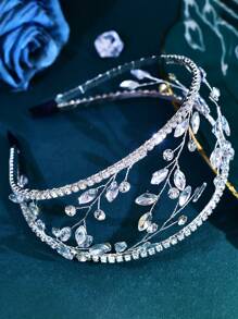 1 件闪亮水钻头带，手工制作优雅时尚女士发饰，适合婚礼、派对、宴会 - 銀色 - 查看 6