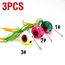 Juego de 3 señuelos de pesca tipo kabura 60g/80g/100g/150g/200g con brillo, para pesca de arrastre lenta, cebo para pesca en barco y mar con faldas de goma y ganchos asistentes, señuelos deslizantes