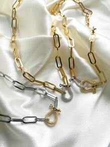 1 buah Kalung Gesper Tapal Kuda Berlian Imitasi Tebal, Desain Warna Kontras, Elegan dan Mewah, Cocok untuk Busana Sehari-hari Wanita - beraneka warna - View 3