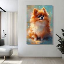 1 Pc The Orange Pomeranian Stares At The Audience  Wooden Framed Canvas Painting -  Thickness 2.25cm/0.9inch,Home Gift Decoration, Room Decoration Aesthetic, Wall Decoration Art, Perfect Gift, Autumn And Winter Wall Decoration, Living Room Decoration, Bedroom Decoration, Kitchen Decoration, Entry Decoration, Bathroom Decoration, Direct Wall Painting, High Quality Wall Painting Poster