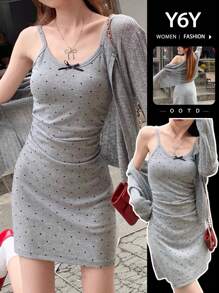 [Y6Y] Women's Mini Spaghetti Strap Bodycon Skirt, Black Polka Dot Spaghetti Strap, Sexy And Chic Summer Outfit - Grey - View 8