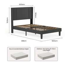 Bed Frame With Upholstered Headboard, Platform Bed Frame With Wooden Slats And Storage Space Under The Bed - 深灰色 - 查看 5