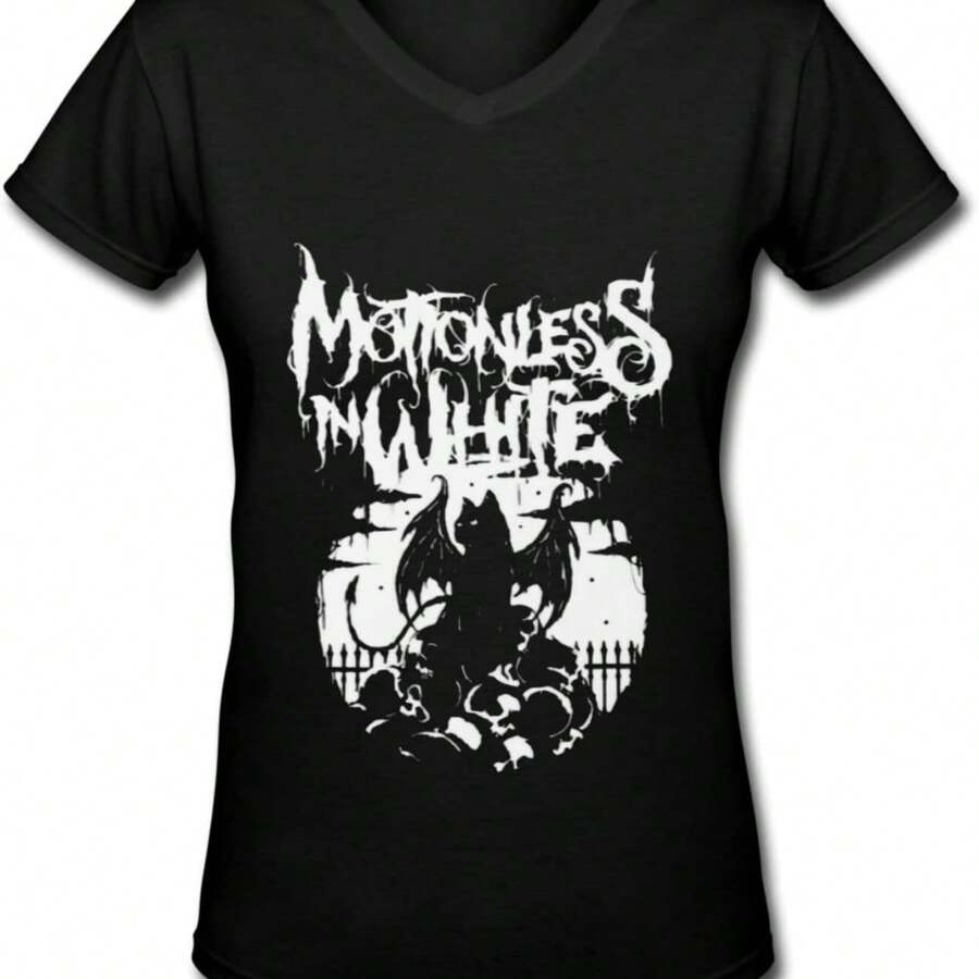 Motionless Music In Theme White Shirt Womens Tops Inspirational Women Lady Basic Short-Sleeve T Shirt Classic V Neck Tees T Shirts Tops For Women Lightweight Workwear X-Large - 黑色 - 查看 1