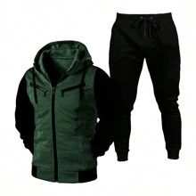 RAMAZZONI Men's Hooded Sweatshirt + Sweatpants Set - Verde militar - Ver 1