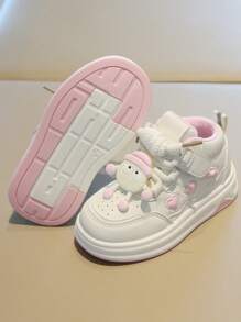 1 Par de Zapatos deportivos de suela suave con diseño de corazón y letra, de corte medio, versátiles y casuales, aptos para todas las estaciones, para niños y niñas