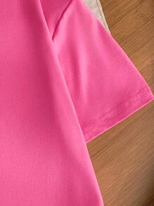 Tween Girl's Cartoon Rabbit Print Round Neck Short Sleeve Tee Spring And Summer Casual T Shirt For Tween Girl - Hot Pink - View 5