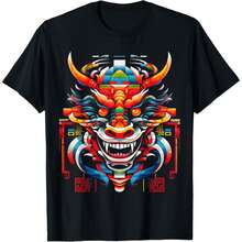 Dragon Colorful Geometric Animal Polygon Art Dragon T-Shirt - Black - View 1