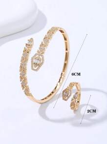 1 套时尚奢华微镶锆石蛇形手镯和戒指套装女士 - 銀色 - 查看 5