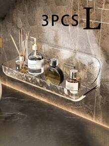 1pc Bathroom Wall Mounted Shelf With Suction Cup, No Drilling Needed, Storage Organizer For Toilet Or Washbasin,Home Organization And Storage, Kitchen Accessories, Bathroom Accessories Home Bathroom Decor Fall Decor Back To School
