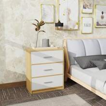 MU:4LIFE Cómoda Elegancia De 3 Cajones, Almacenamiento para Hogar Y Oficina, Organizador Cajonera De Estructura Madera y Cajon De Tela No Tejida y Cubiertas De MDF (Madera Clara y Blanco, 3 Cajones) - 1 - Ver 2