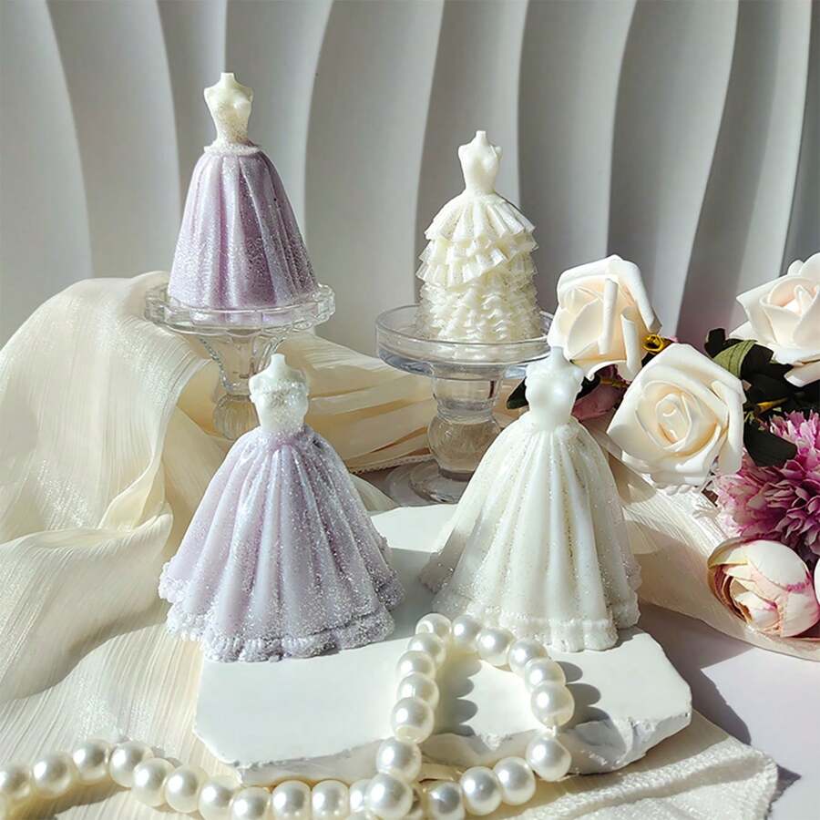 1 件 3D 婚纱硅胶蜡烛模具,DIY 无尽创意石膏扩散石树脂装饰,多功能家居装饰,节日和派对的心情增强剂 - 白色 - 查看 1