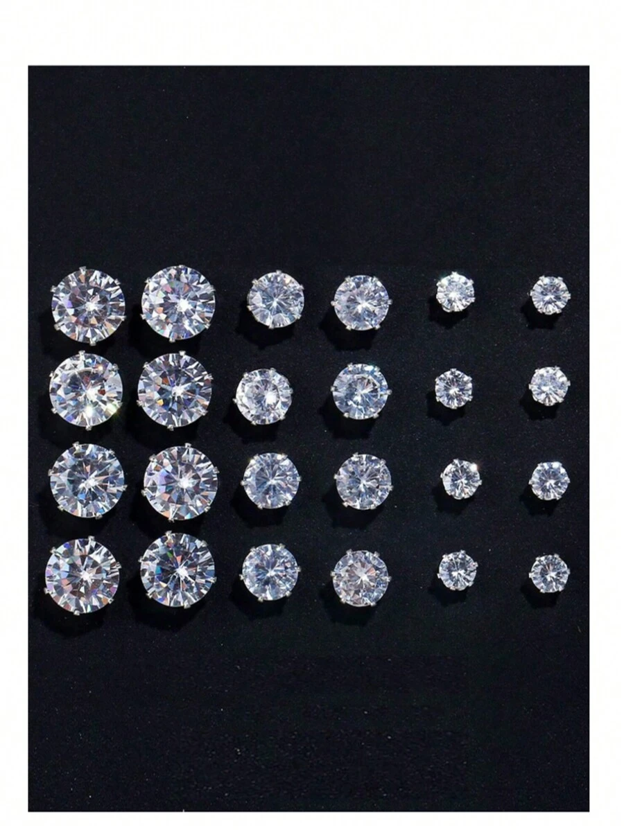 12pcs Set Fashion Crystal Stud Earrings, Rhinestone Earring Sets (No Card Packaging) - Multicolor - View 1