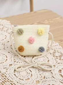 女孩新款可爱公主彩虹球草编包，公主旅行沙滩包，适合日常使用 - 彩球 - 查看 3
