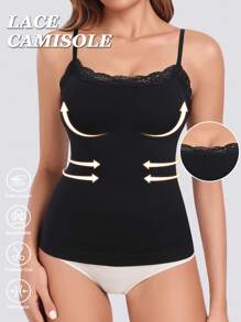 KIKIMINK 3 Pcs Women Tummy Control Shapewear Tank Top Lace Camisole Seamless Compression Body Shaper Tops - 黑/白/膚色 - 查看 3