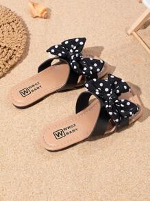 Girls' Fashion Cute Big Bow Peep Toe Flat Sandals, Comfortable Lightweight Slides, Suitable For Summer Outdoor Beach, Random Sole Color, Run Small By 1 Size