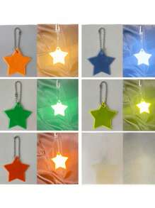 1/5/10/15/20/30pcs PVC Reflective Star Shaped Keychains, Reflective Pentagram Pendant, Glow-In-The-Dark Keychain Tag, Backpack Reflective Strips, Men's Double-Sided Reflective Pendant Keyring Bag Accessories, New Year Valentine's Day Holiday Gift (Random Color) - Multicolor - View 3