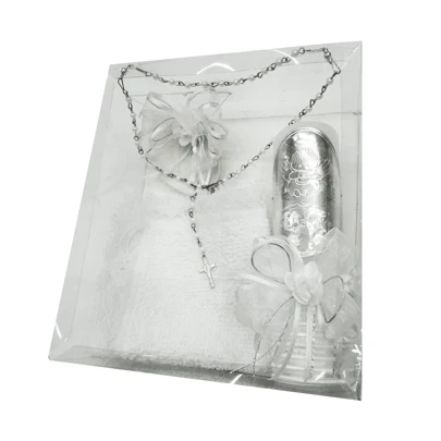 Kit De Bautizo Incluye Toalla, Vela, Concha Y Rosario Virgen, Regalo de bautizo, vela de bautizo, kit de acetato, artículos de buena calidad artesanal, kit de bautizo color blanco o hueso, regalo niño bautizo, regalo para bautizo