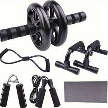 Multi-Power Training Equipment, Including 1 Abdominal Wheel, 2 Push Hands, 1 Grip Booster, 1 Type 8 Tension Rope, 1 Jump Rope, And 1 Kneeling Pad, With No Additional Purchase Required For The Complete Set.