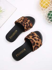 1 par leopardmönster-sandaler med personlig design för flickor, mjuka och bekväma, avslappnade sommartofflor för stranden