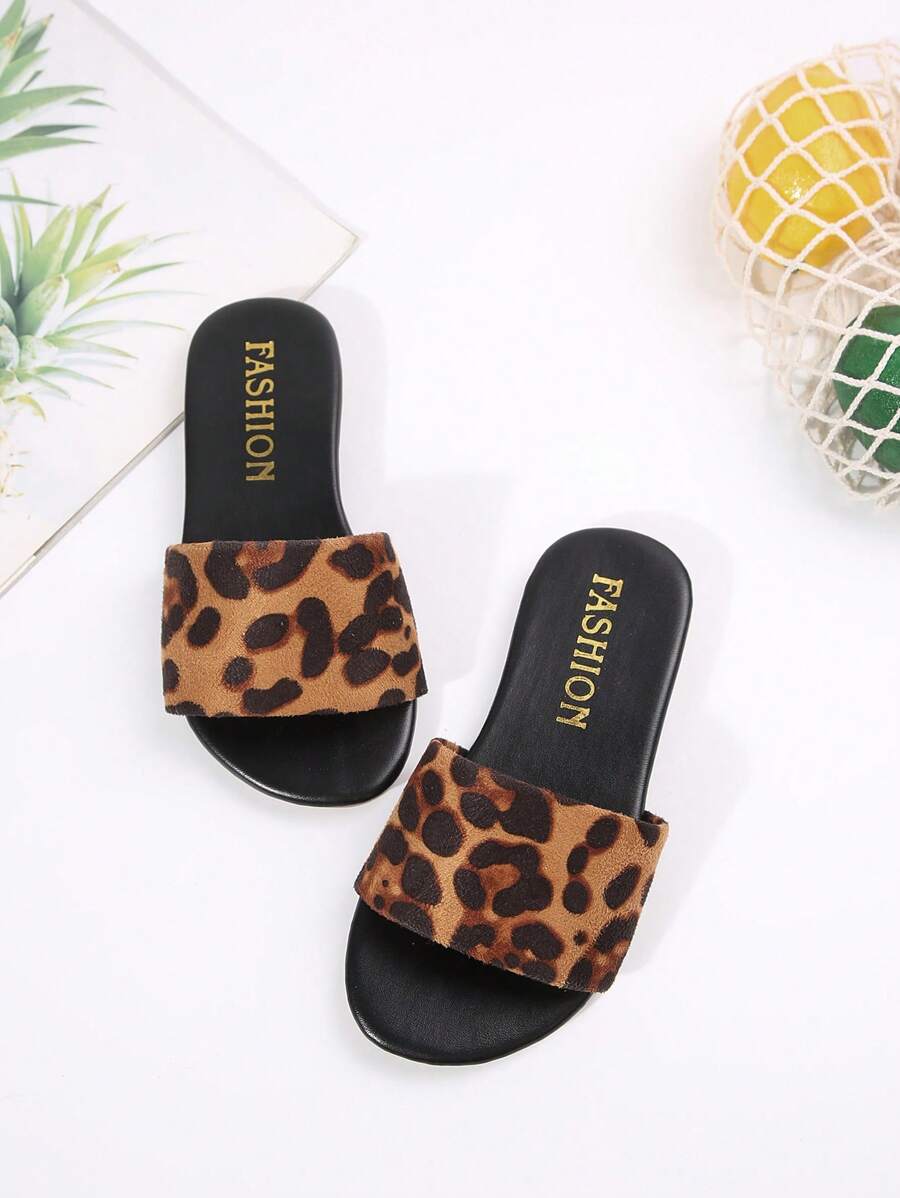 1 par leopardmönster-sandaler med personlig design för flickor, mjuka och bekväma, avslappnade sommartofflor för stranden