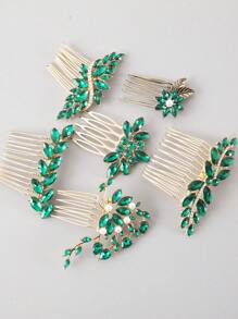 圣帕特里克节绿色叶子水晶装饰发饰，锌合金水钻叶子图案发梳发夹，四季皆宜，可作侧梳，适合上学、婚礼、伴娘礼物、派对造型 - 彩色 - 查看 5
