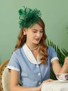 1 件套头饰帽，花朵网纱缎带装饰于发箍和发夹上，适合茶会、女孩和女士佩戴，情人节配饰 - 彩色 - 查看 20