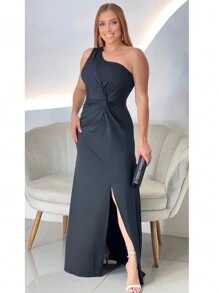 Long Emerald Dress Blue Green Red Marsala Rose Olive + Colors Luxury And Elegance For Bridesmaids Graduates And Guests With One Shoulder With Fluid Cup Fits 36 To 42 - 黑色 - 查看 5