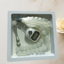 1套33珠吊盒计数器组合外贸礼品套装，十字仿珍珠珠，带多功能电子计数器和时间计数器 - 彩色 - 查看 9