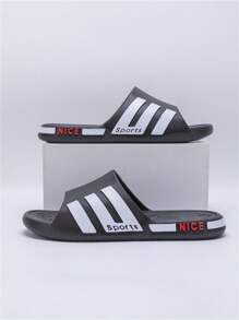 Men's Side Stripe Slide Sandals, Beach, Sports, Casual, Cool Comfort House Slippers - Black - View 3