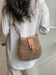 Fashionable Minimalist Straw Woven Pu Shoulder Bag