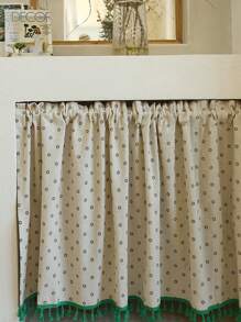 1 rèm cửa ngắn phong cách Bohemian màu xanh lam, có họa tiết hoa cổ điển và viền ren, thích hợp cho cửa sổ kiểu đồng quê, nhà bếp, quán cà phê, phòng tắm, trang trí phòng cổ điển, trang trí nhà cửa - Hoa nhỏ - Xem 1