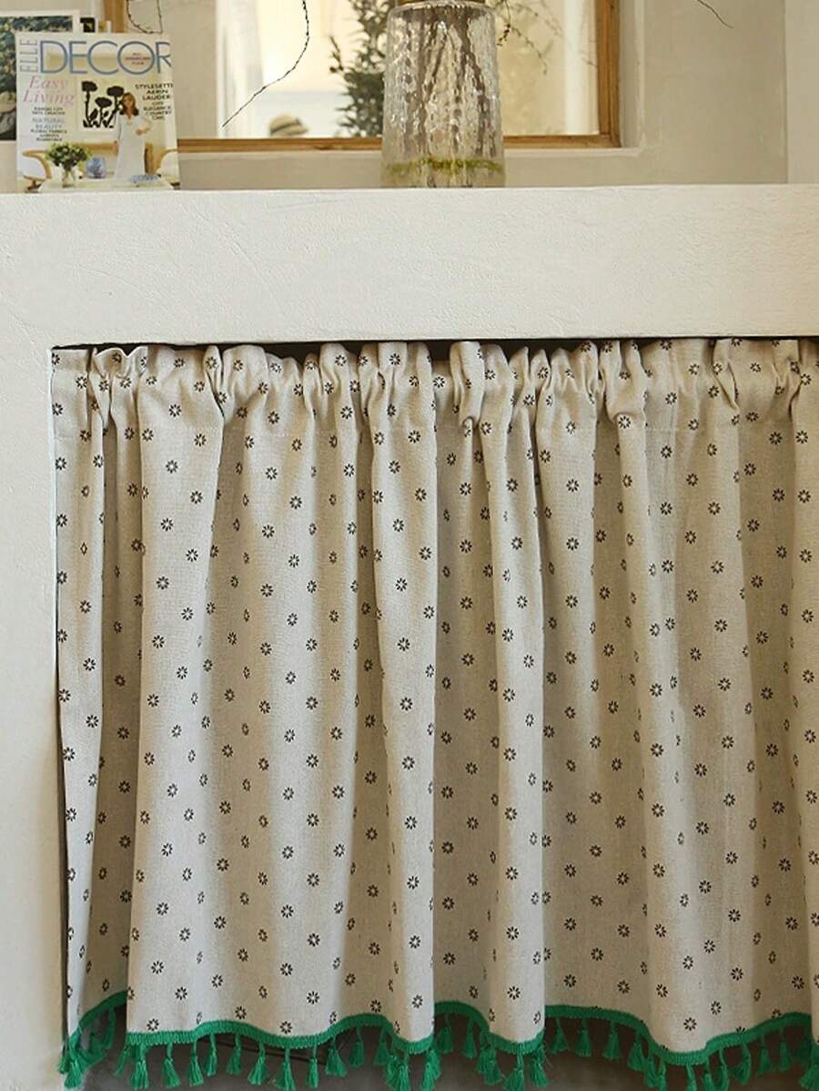 1 rèm cửa ngắn phong cách Bohemian màu xanh lam, có họa tiết hoa cổ điển và viền ren, thích hợp cho cửa sổ kiểu đồng quê, nhà bếp, quán cà phê, phòng tắm, trang trí phòng cổ điển, trang trí nhà cửa - Hoa nhỏ - Xem 1