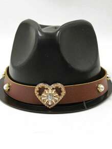 1 件男女通用西部牛仔帽 1，可拆卸心形饰边，涤纶，无弹力，编织工艺，防晒主题帽，无羽毛，可手洗 - 理想的礼物选择 - 愛心裝飾禮帽 - 查看 7