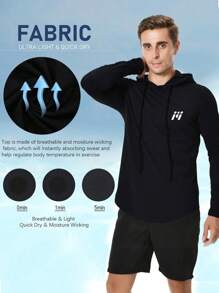 Running Men Raglan Sleeve Drawstring Hooded Sports Sweatshirt - Black - View 2