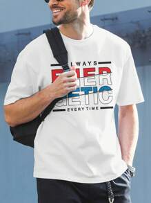 EWH Original Men's T-Shirt Short Sleeve Letter Printed Street Men's Round Neck Summer Casual Top - White - View 3