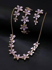 4 Stücke/Set Vintage-Blumen Patchwork Armband, Halskette, Ohrringe Schmuckset, luxuriöse Qualität, eleganter und romantischer Stil für Abendkleider