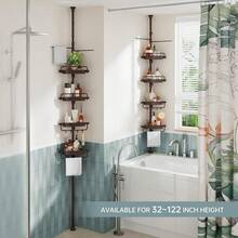 WSBArt - Organizador de ducha resistente – 4 niveles ajustable, acero inoxidable inoxidable, 32-122 pulgadas - Marrón - Ver 4
