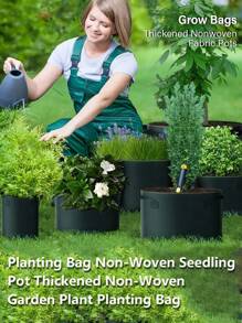 1pc Non-Woven Fabric Reinforced Grow Bag For Planting, Thickened Green Cultivation Nursery Bucket With Handle