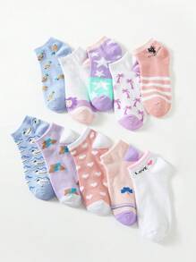 20 Pairs Random Pattern Socks, Simple & Breathable Low Cut Ankle Socks, Women's Stockings & Hosier - Multicolor - View 5