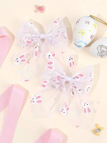 2pcs Easter Bunny Pattern Hair Clips, Cute Rabbit Bow Alligator Clips With Tail, White Mesh Sailor Hair Clips, Girls Double Ponytail Bow Hair Clips, Cartoon Spring Picnic/Holiday Hair Clips, Teens Hair Accessories - Multicolor - View 7