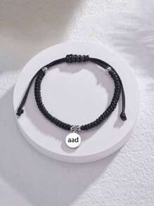 1 pieza de brazalete personalizado de acero inoxidable con cuerda negra tejida a mano, brazalete personalizado con grabado, brazalete personalizado versátil para parejas, con nombre personalizable, texto, letras, adecuado para cumpleaños/fiestas/aniversarios, se puede usar como regalo para padres/novio/novia/parejas