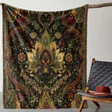 [Vintage Floral Print Blanket] Soft Cozy Vintage Floral Print Flannel Tow Blanket - Multipurpose Knitted Digital Printed Polyester Bed Sofa Office Camping Travel Gift - 51x59in And 59x78.7in - Default - View 5