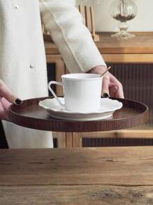 1pc Round Wooden Tray, Rustic Style Serving Platter, Wooden Tea Tray, Home Dining Plate For Cup/Cake