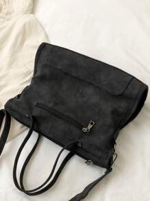 Vintage Fashionable Large Capacity Commuter Riveted Tassel Tote Bag, Versatile - Black - View 4