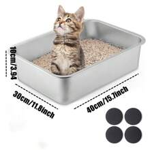 3 件装不锈钢猫砂盆超大号金属猫砂盆坚固耐用宠物猫砂盆无味、不粘、表面光滑、易于清洁 - 銀色 - 查看 2