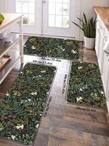 1 件植物叶印花厨房垫，柔软平绒防滑吸水矩形地毯，适用于厨房、餐厅、客厅 - 彩色 - 查看 3