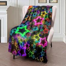 Cozy Star-Patterned Flannel Tow Blanket - Soft Warm And Reversible For Couch Bed Office And Camping - Versatile Gift For All Seasons