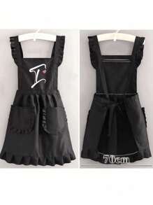 Stylish Korean Fashion Apron, Waterproof And Stain Resistant, Apron Cute Lace Skirt Apron,Black Stain Resistant Apron,Sleeveless Apron,For ,Home, Kitchen,Nail Shop,Cooking, Baking, Nail Salon, Women Work Uniform,Coffee Smock,Home Cooking Clean Sleeveless Bib Apron